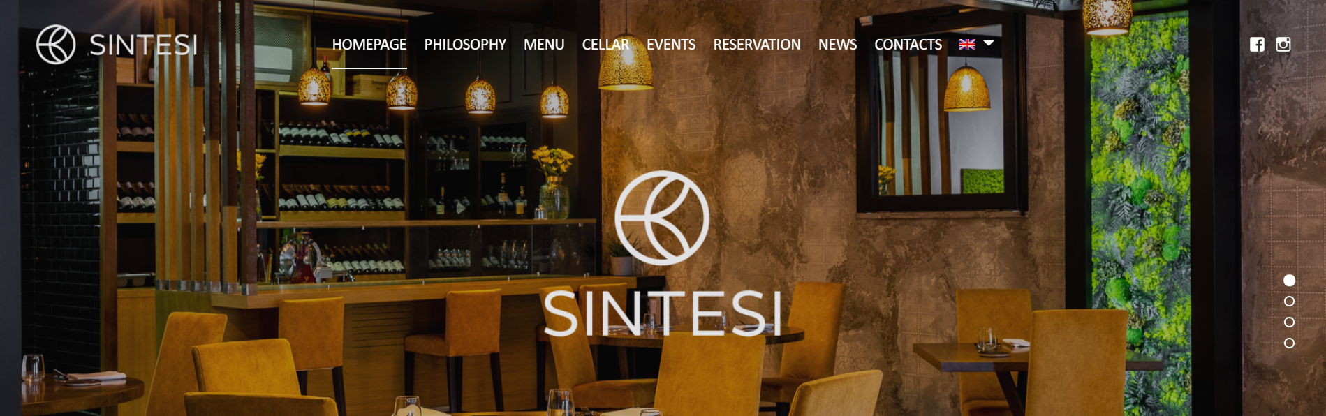 Layout pulito ed elegante dell'homepage di Sintesi Ristorante